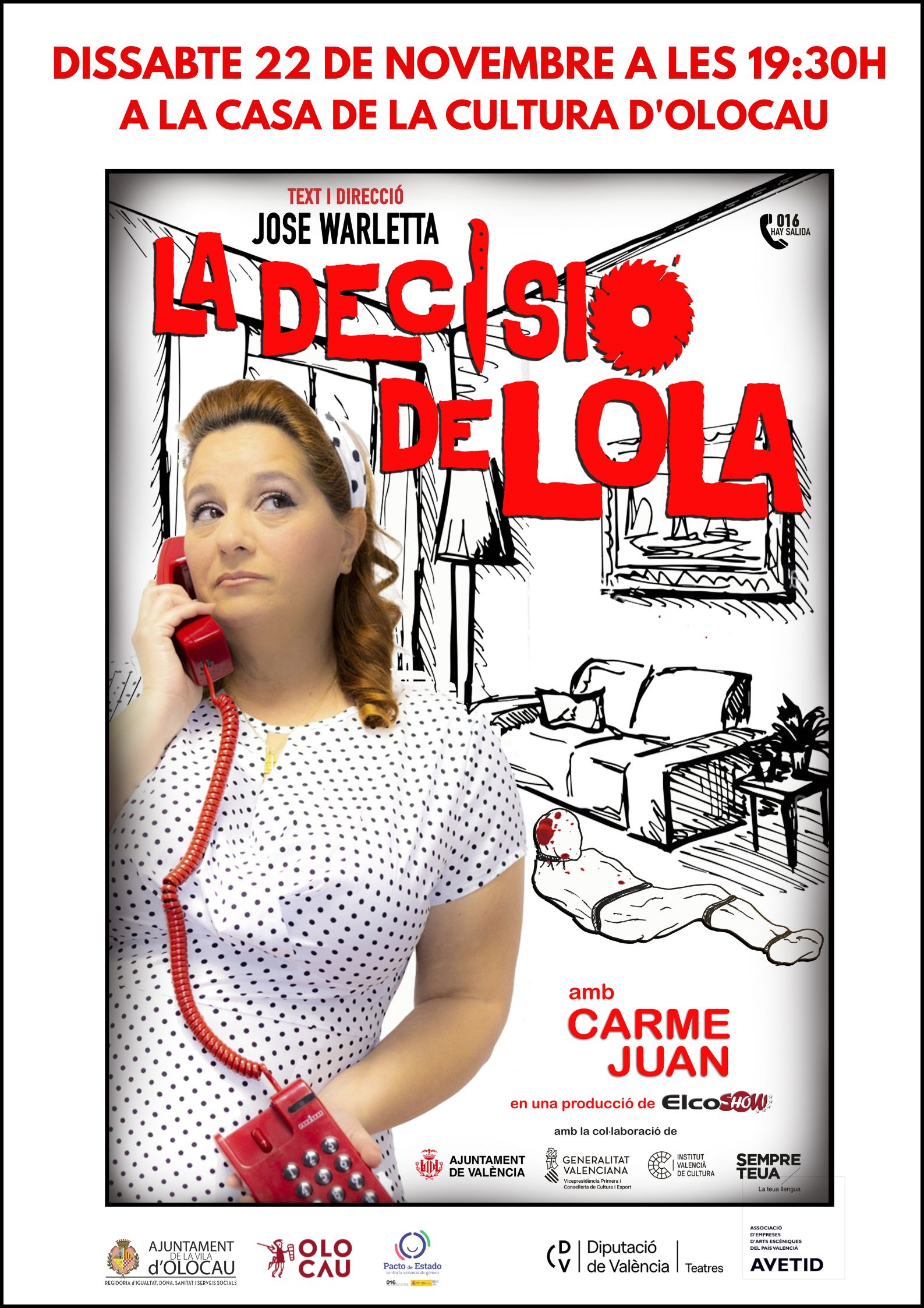 Representació del monòleg 'La decisió de Lola' i col·loqui posterior (programa d'esdeveniments pel 25N, Dia Internacional de l'Eliminació de la Violència contra la Dona)